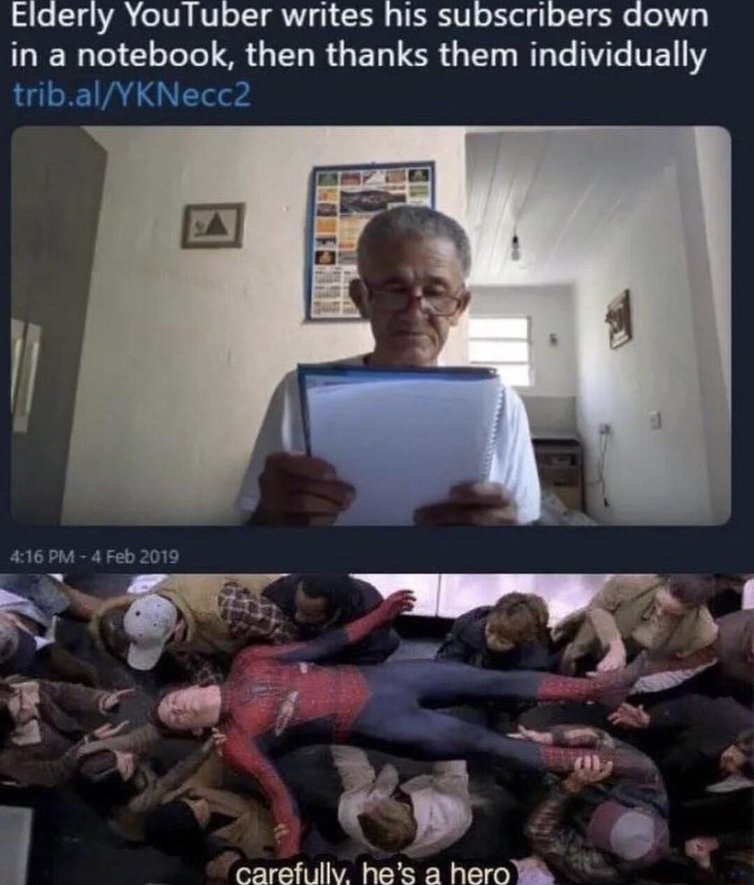 Elderly YouTuber writes his subscribers down QERGICLEEIRGELRGERER G L BRIV IE L EVALQ T I carefullv hes a hero B