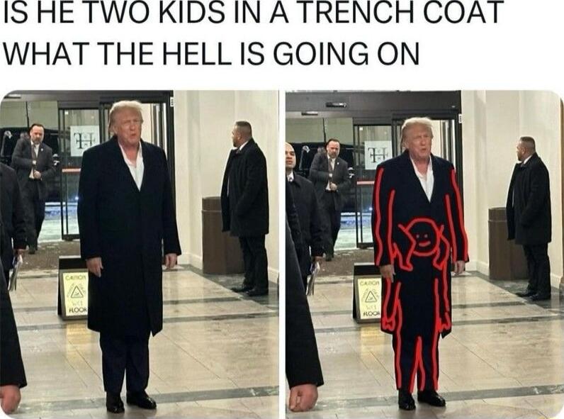 IS HE TWO KIDS IN A TRENCH COAT WHAT THE HELL IS GOING ON