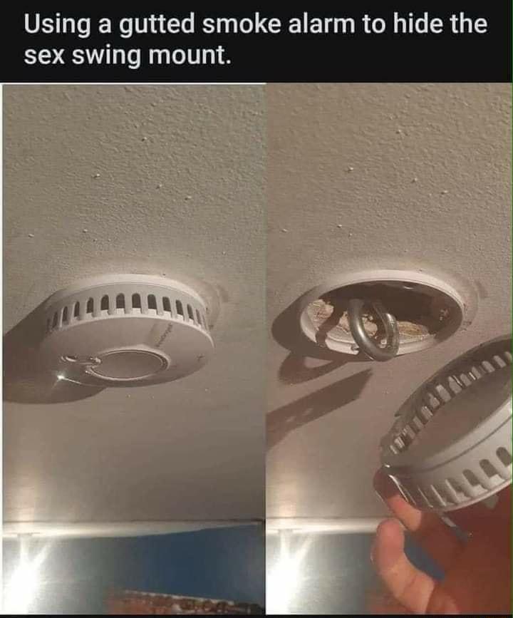 Using a gutted smoke alarm to hide the sex swing mount