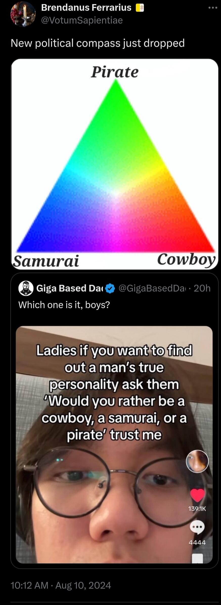 IENGERUEYERETTEY s New political compass just dropped amurai cI EYEREL D ETR Which one is it boys T ESAVMERRRD TN LR 1 moersonality ask them Would youratherbe a o1o 111 o TOIVAE TCF T V Ao 1 l EV IS s