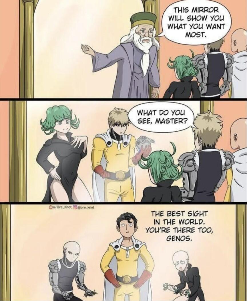 THIS MIRROR WILL SHOW YOu WHAT YOU WANT WHAT DO You SEE MASTER THE BEST SIGHT IN THE WORLD YOURE THERE T0O GENOS