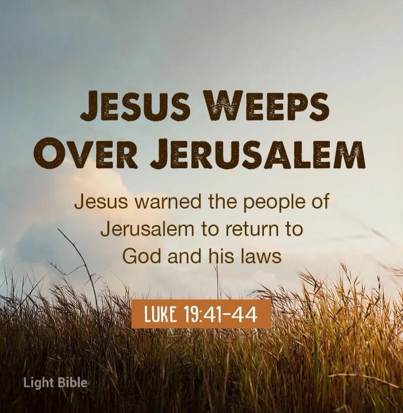 JESUS WEEPS OVER JERUSALEM Jesus warned the people of Jerusalem to return to God and his laws LUKE 19:41-44 Light Bible
