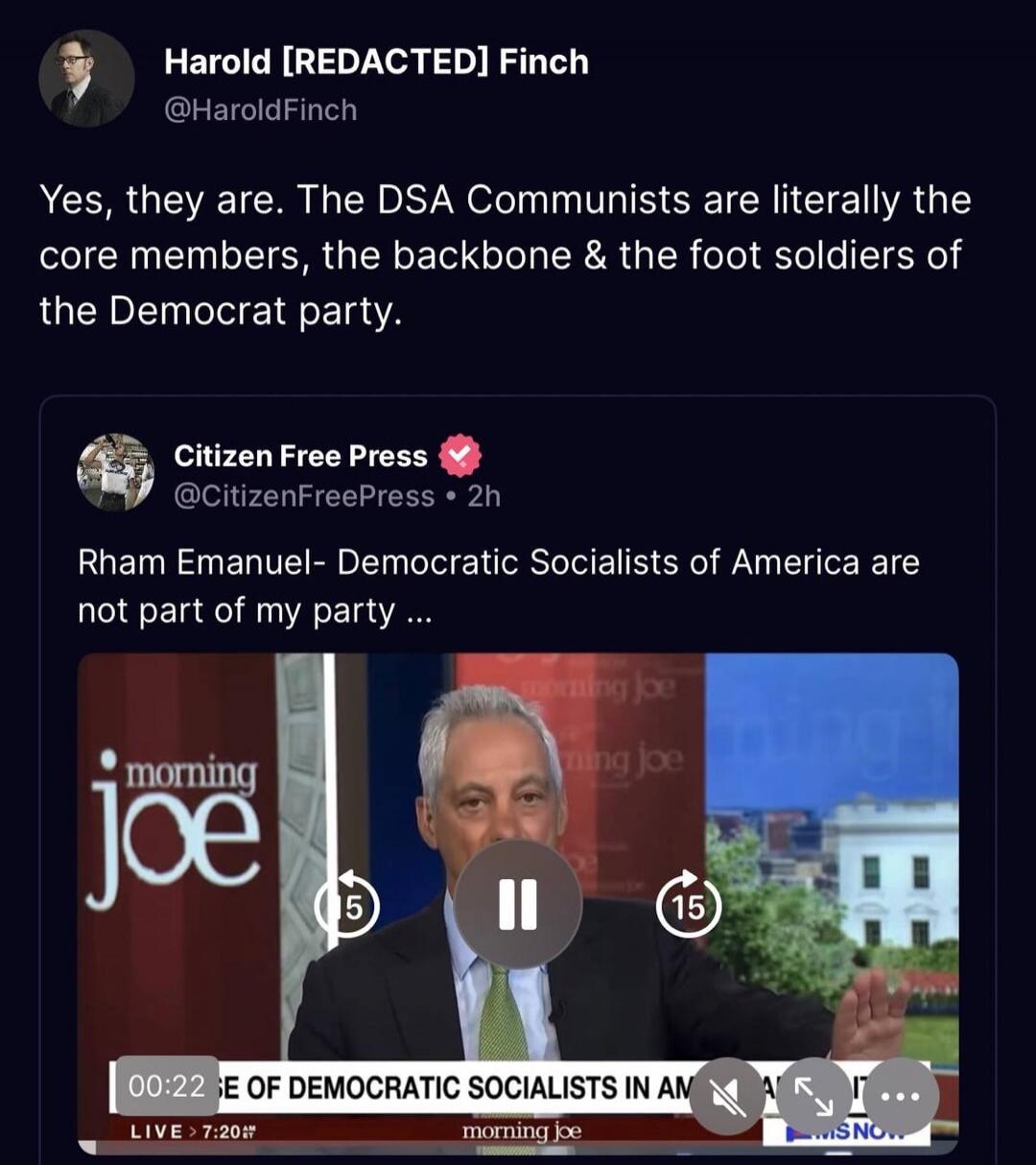 Yes, they are. The DSA Communists are literally the core members, the backbone & the foot soldiers of the Democrat party. Rham Emanuel- Democratic Socialists of America are not part of my party ... morning joe LIVE > 7:20 RISE OF DEMOCRATIC SOCIALISTS IN AMERICA