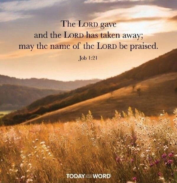 The Lord gave and the Lord has taken away; may the name of the Lord be praised. Job 1:21