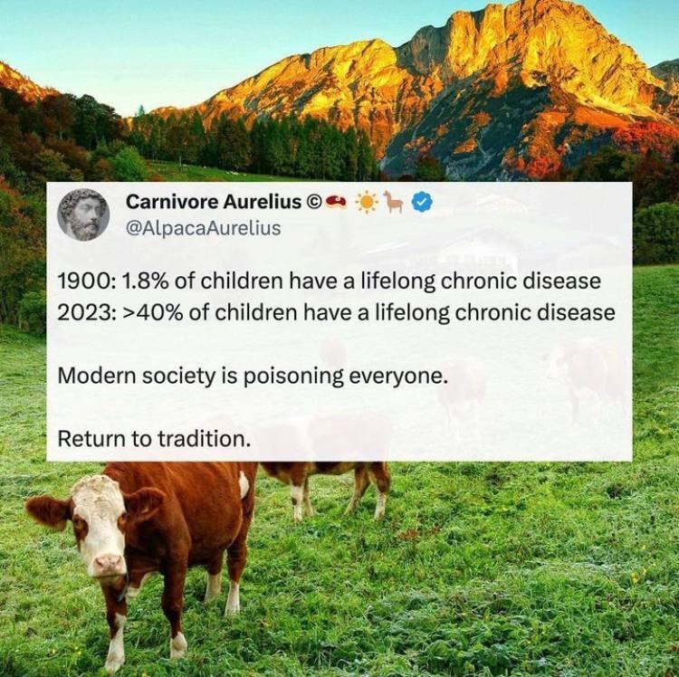 g Carnivore Aurelius AlpacaAurelius 1900 18 of children have a lifelong chronic disease 2023 40 of children have a lifelong chronic disease Modern society is poisoning everyone Return to trax