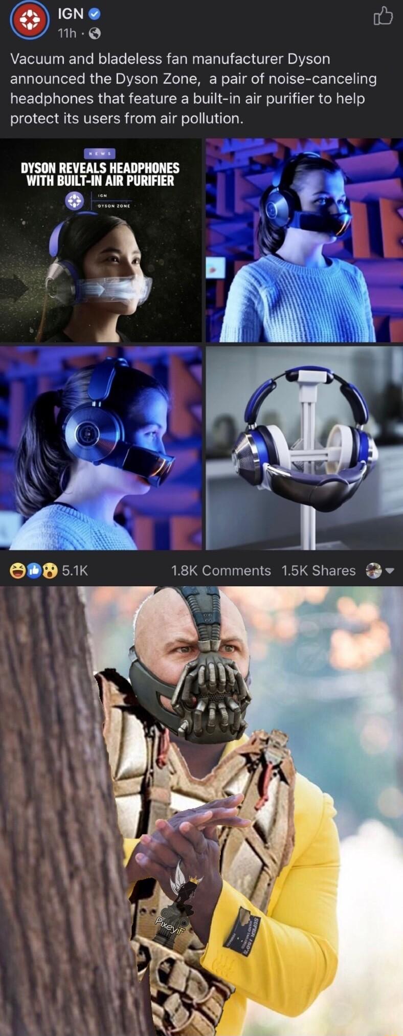 IGN Mh Vacuum and bladeless fan manufacturer Dyson announced the Dyson Zone a pair of noise canceling headphones that feature a built in air purifier to help protect its users from air pollution DYSON REVEALS HEADPHONES WITH BUILT IN AIR PURIFIER