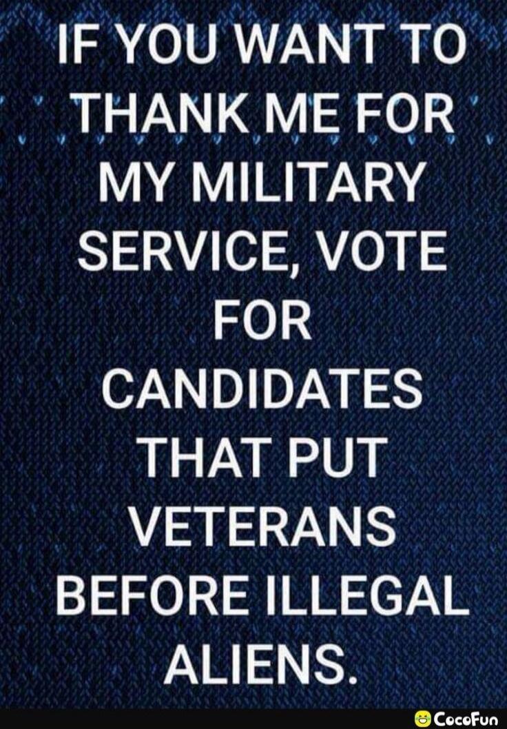 IF YOU WANT TO THANK ME FOR MY MILITARY SERVICE, VOTE FOR CANDIDATES THAT PUT VETERANS BEFORE ILLEGAL ALIENS.