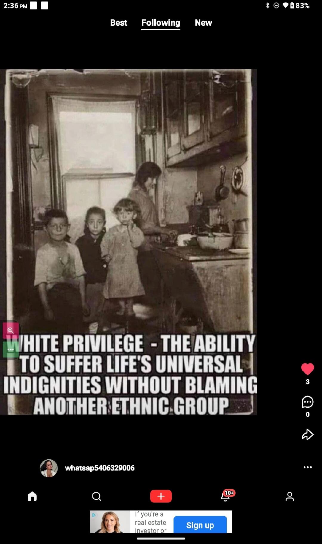 WHITE PRIVILEGE - THE ABILITY TO SUFFER LIFE'S UNIVERSAL INDIGNITIES WITHOUT BLAMING ANOTHER ETHNIC GROUP