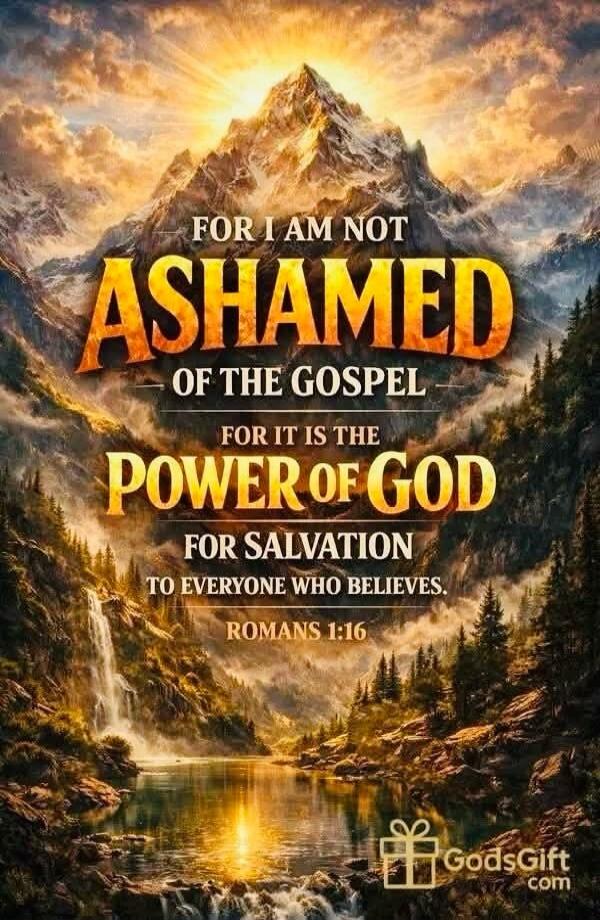 FOR I AM NOT ASHAMED OF THE GOSPEL FOR IT IS THE POWER OF GOD FOR SALVATION TO EVERYONE WHO BELIEVES. ROMANS 1:16 GodsGift.com
