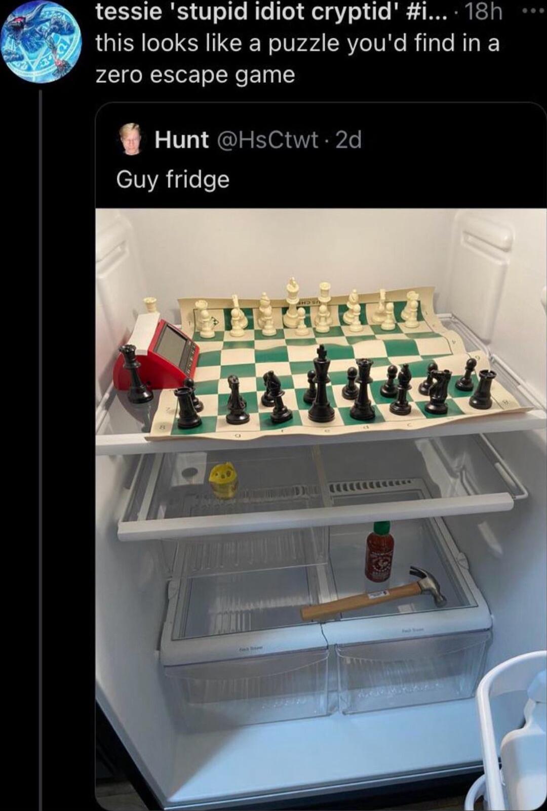 tessie stupid idiot cryptid i 18h this looks like a puzzle youd find in a zero escape game Hunt HsCtwt 2d Guy fridge