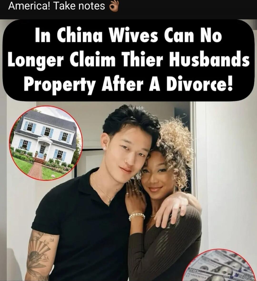 America! Take notes 👌 In China Wives Can No Longer Claim Their Husbands Property After A Divorce!