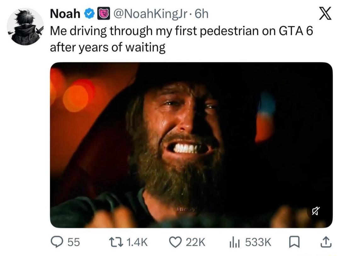 Me driving through my first pedestrian on GTA 6 after years of waiting literally