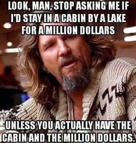 LOOK MANSTOP ASKING ME IF STAY INAICABIN BY A LAKE ronnmmou IllllIAIIS _ B KMESSVOIIAGTUALLY HAVE THE CRBINAND THEMILLIOND DOLLAR