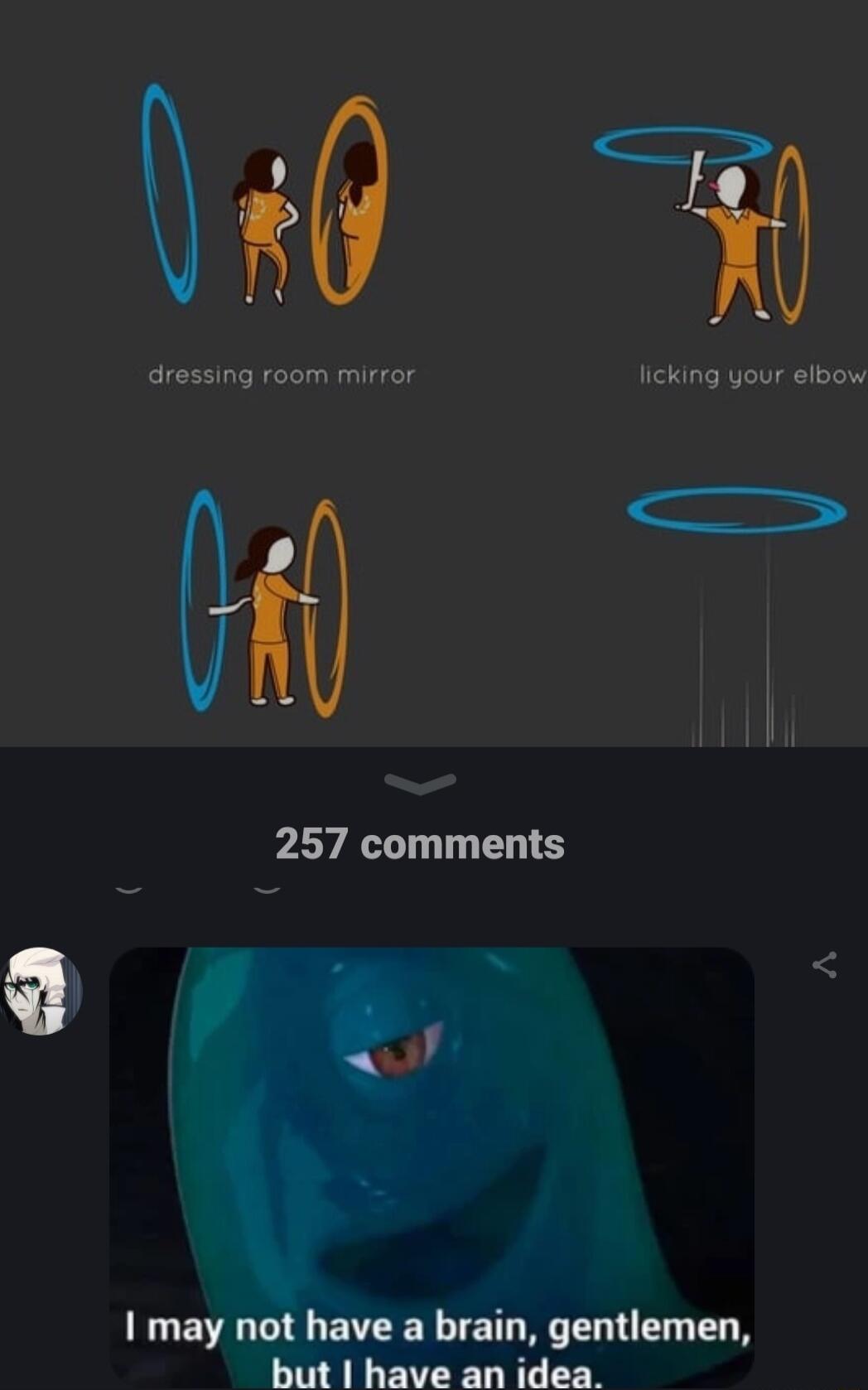 o dressing room mirror licking your elbow L 257 comments f f may not have a brain gentlemen but have an idea