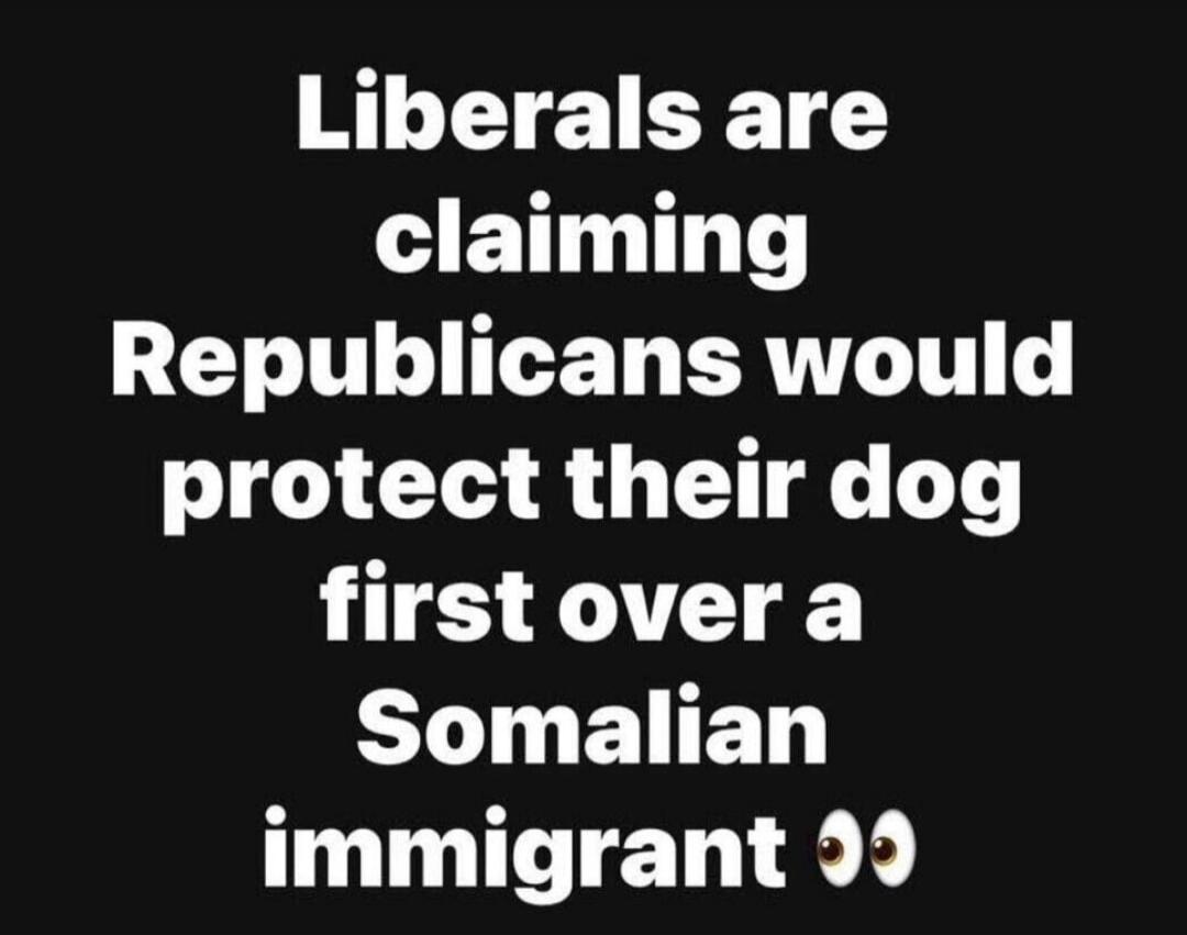 Liberals are claiming Republicans would protect their dog first over a Somalian immigrant 👀