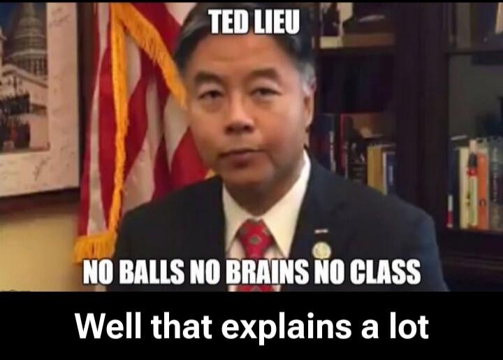 TED LIEU NO BALLS NO BRAINS NO CLASS Well that explains a lot