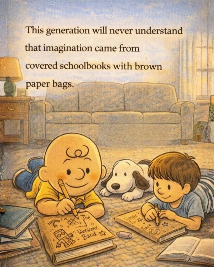 This generation will never understand that imagination came from covered schoolbooks with brown paper bags.