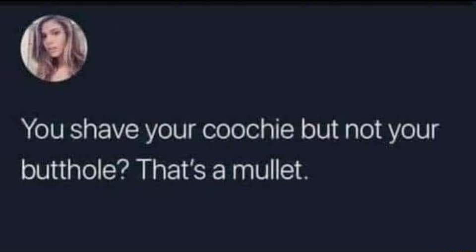 You shave your coochie but not your butthole Thats a mullet