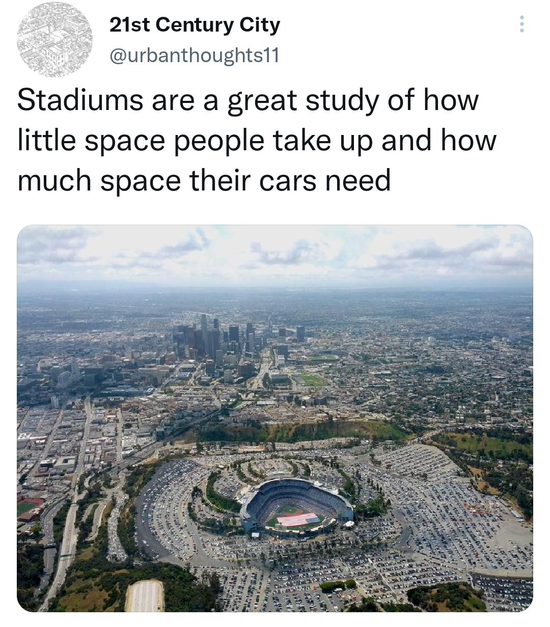 21st Century City urbanthoughts1t Stadiums are a great study of how little space people take up and how much space their cars need