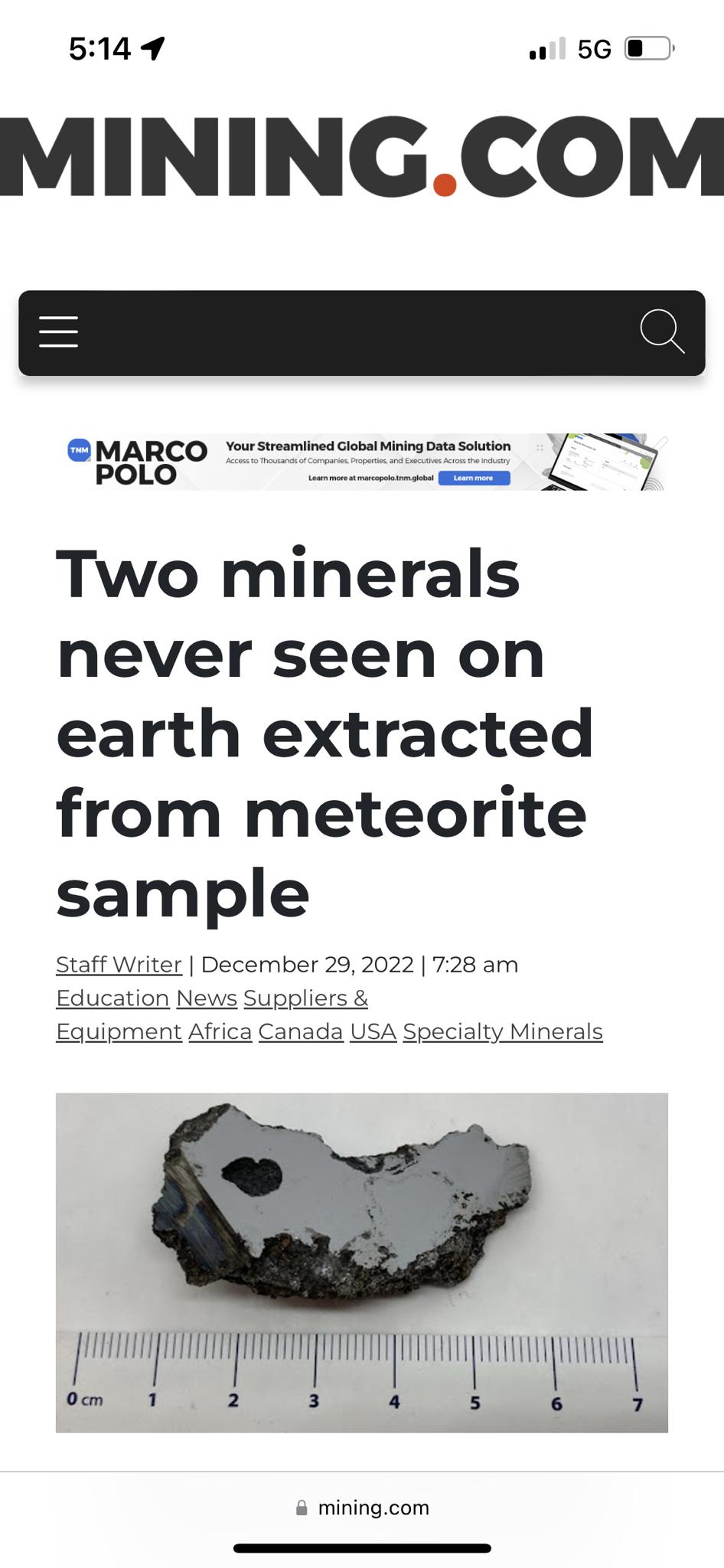 5149 w56 MININGCOM MARCO POLO Two minerals never seen on earth extracted from meteorite sample Staff Witer December 29 2022 728 am Educati ppliers Eguipment Africa Canada USA Specialty Minerals L e T YRR S 0 T miningcom