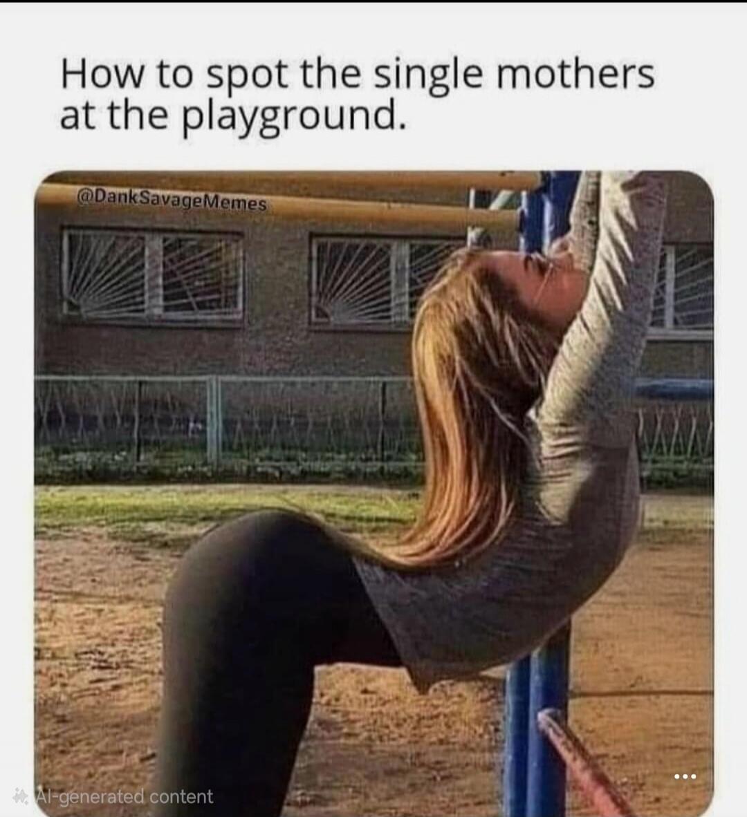 How to spot the single mothers at the playground. @DankSavageMemes AI-generated content