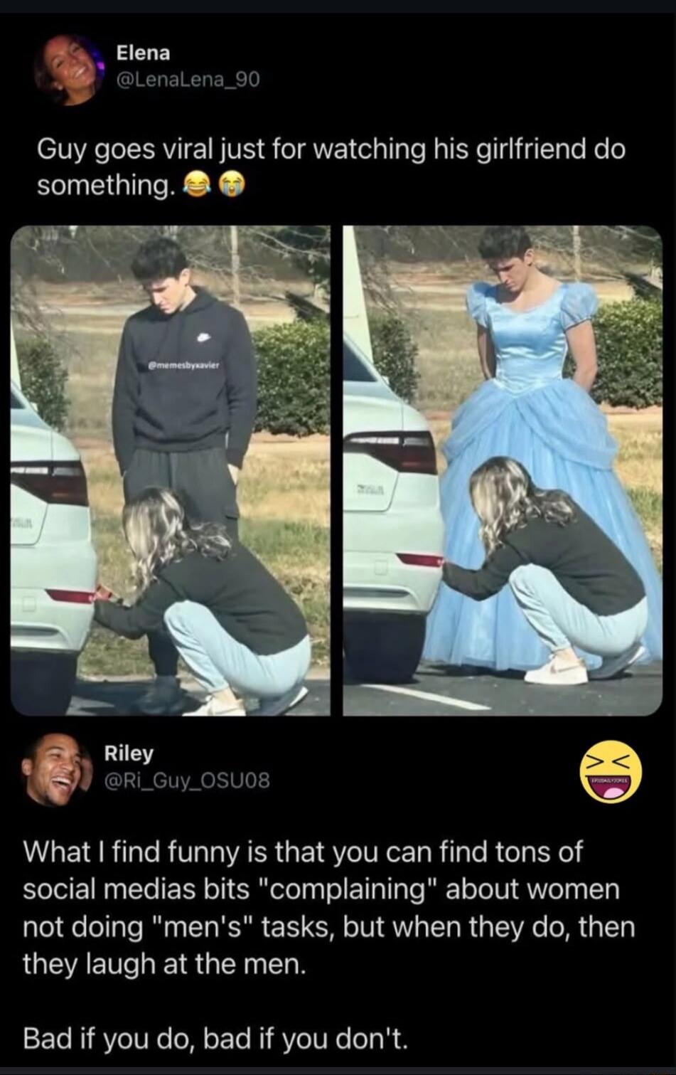 Guy goes viral just for watching his girlfriend do something. What I find funny is that you can find tons of social medias bits 
