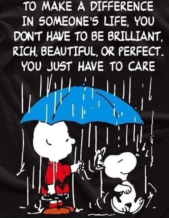 TO MAKE A DIFFERENCE IN SOMEONE'S LIFE, YOU DON'T HAVE TO BE BRILLIANT, RICH, BEAUTIFUL, OR PERFECT. YOU JUST HAVE TO CARE