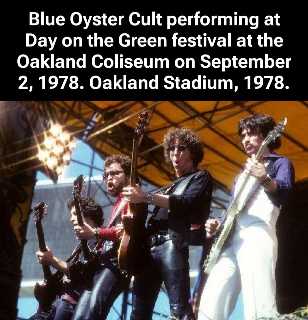 Blue Oyster Cult performing at Day on the Green festival at the Oakland Coliseum on September 2, 1978. Oakland Stadium, 1978.