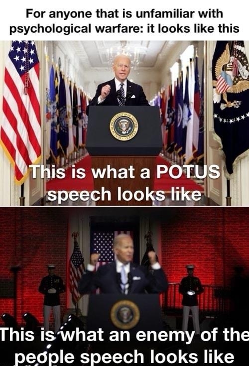 For anyone that is unfamiliar with psychological warfare it looks like this h U e This i1hat an enemy of the _pedple speech looks like