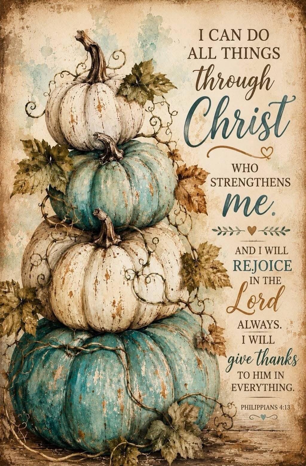 I CAN DO ALL THINGS through Christ WHO STRENGTHENS me. AND I WILL REJOICE IN THE Lord ALWAYS. I WILL give thanks TO HIM IN EVERYTHING. PHILIPPIANS 4:13
