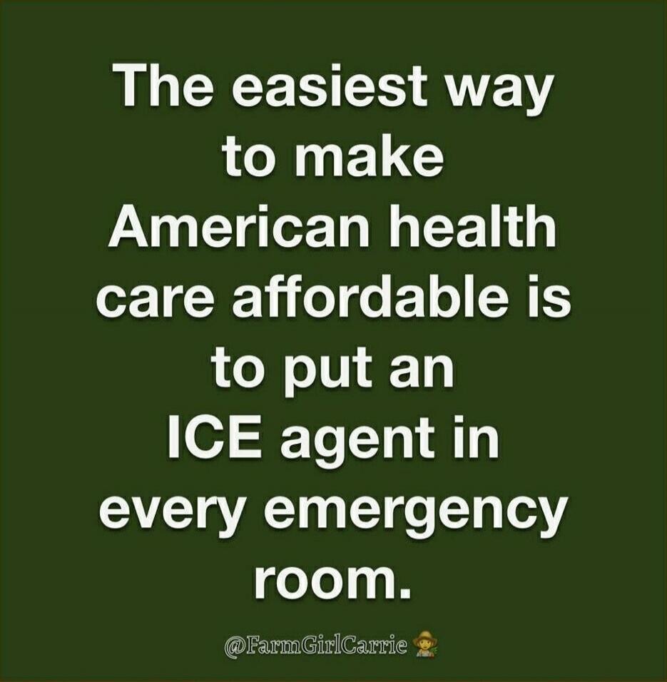 The easiest way to make American health care affordable is to put an ICE agent in every emergency room.