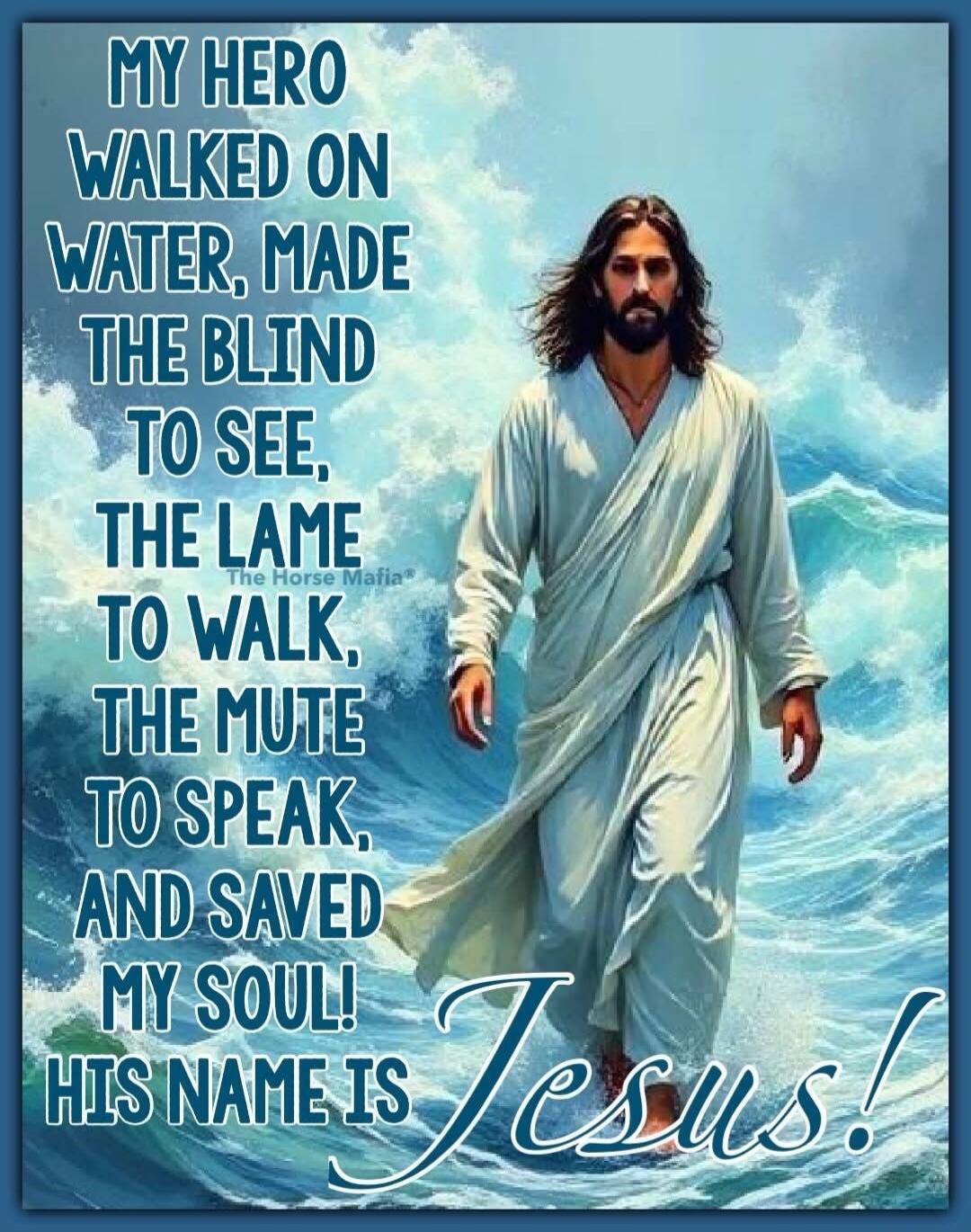 MY HERO WALKED ON WATER, MADE THE BLIND TO SEE, THE LAME TO WALK, THE MUTE TO SPEAK, AND SAVED MY SOUL! HIS NAME IS Jesus! The Horse Mafia®