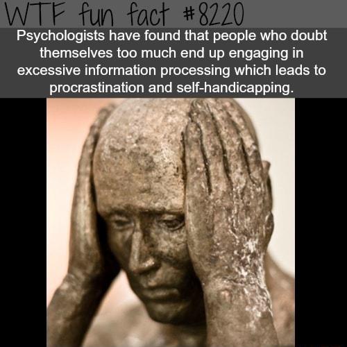 Psychologists have found that people who doubt G STYVESR ool 1 Vo RToTo RVT o RToTe Yo 1 To N3 excessive information processing which leads to procrastination and self handicapping
