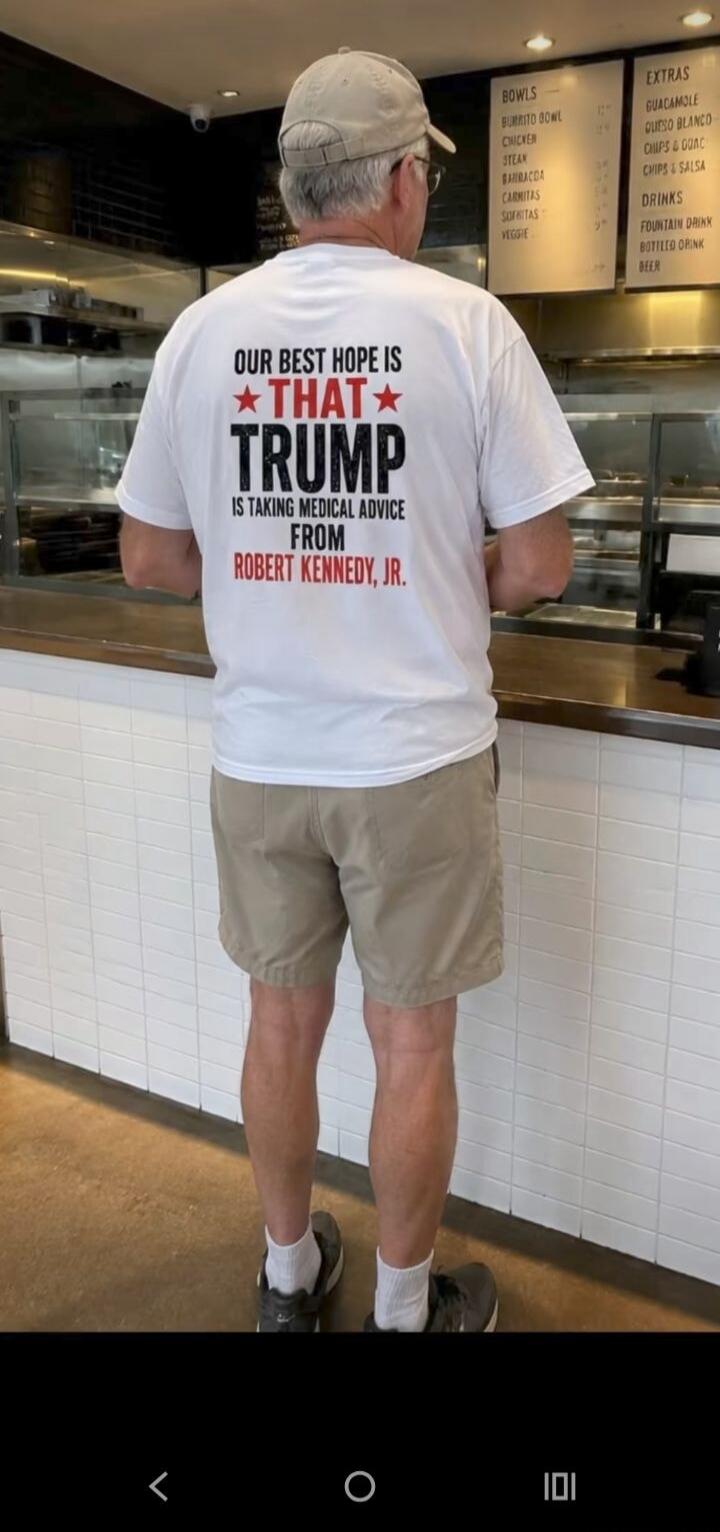 OUR BEST HOPE IS THAT TRUMP IS TAKING MEDICAL ADVICE FROM ROBERT KENNEDY, JR. BOWLS BURRITO BOWL CHICKEN STEAK BARBACOA CARNITAS SOFRITAS VEGGIE EXTRAS GUACAMOLE QUESO BLANCO CHIPS & GUAC CHIPS & SALSA DRINKS FOUNTAIN DRINK BOTTLED DRINK BEER