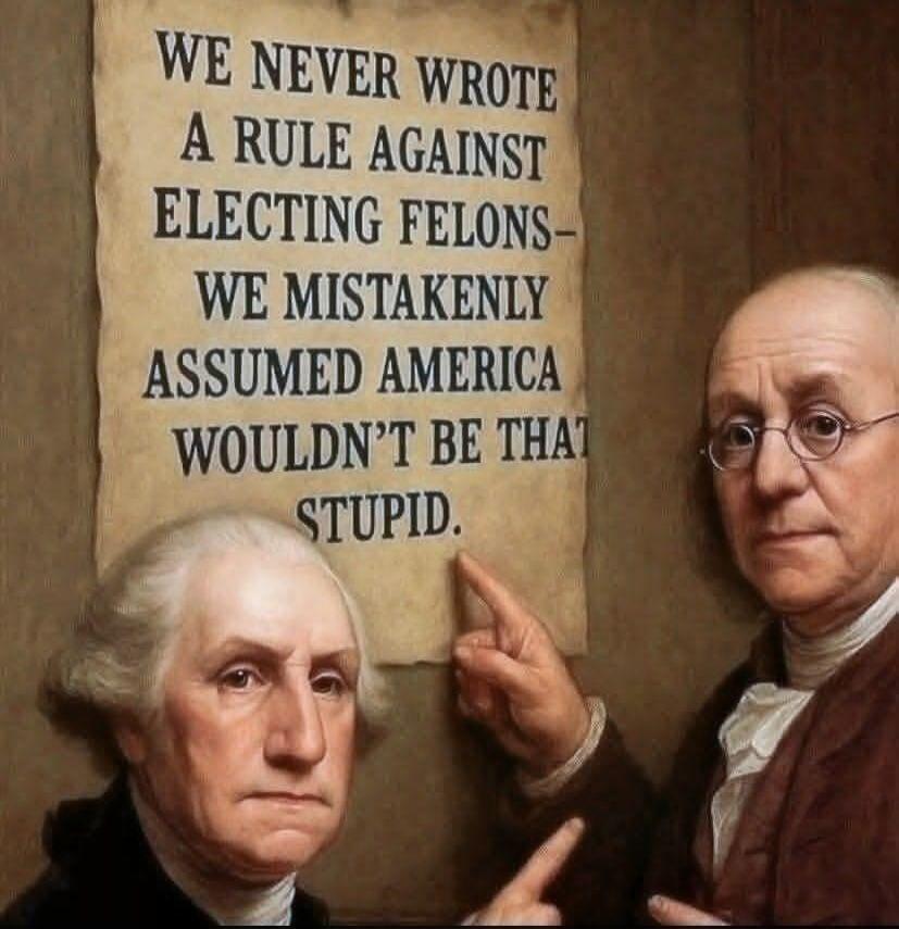 WE NEVER WROTE A RULE AGAINST ELECTING FELONS - WE MISTAKENLY ASSUMED AMERICA WOULDN'T BE THAT STUPID.