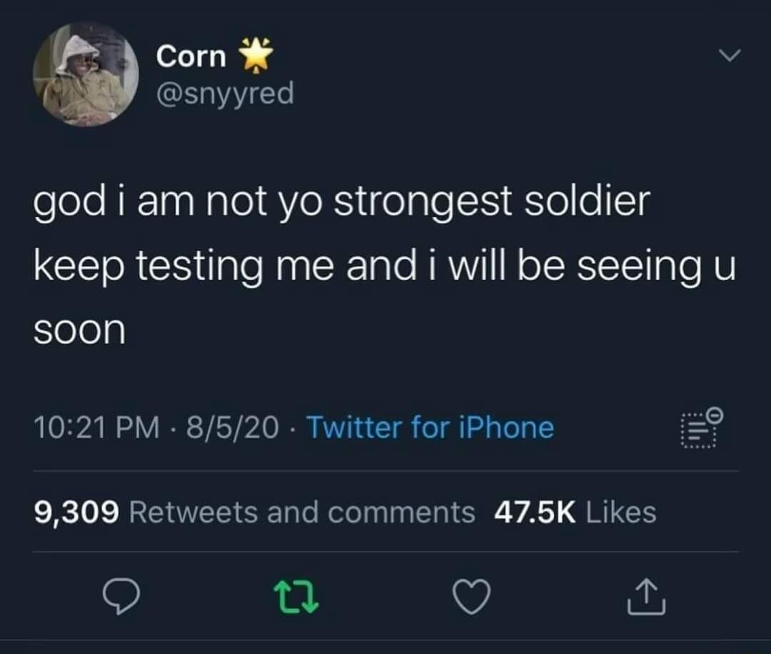 Corn v snyyred felele RIE1a Nalol S Yo RS ifepTe olleITg keep testing me and i will be seeing u Stelely 1021 PM 8520 Twitter for iPhone 9309 Retweets and comments 475K Likes 9 T v