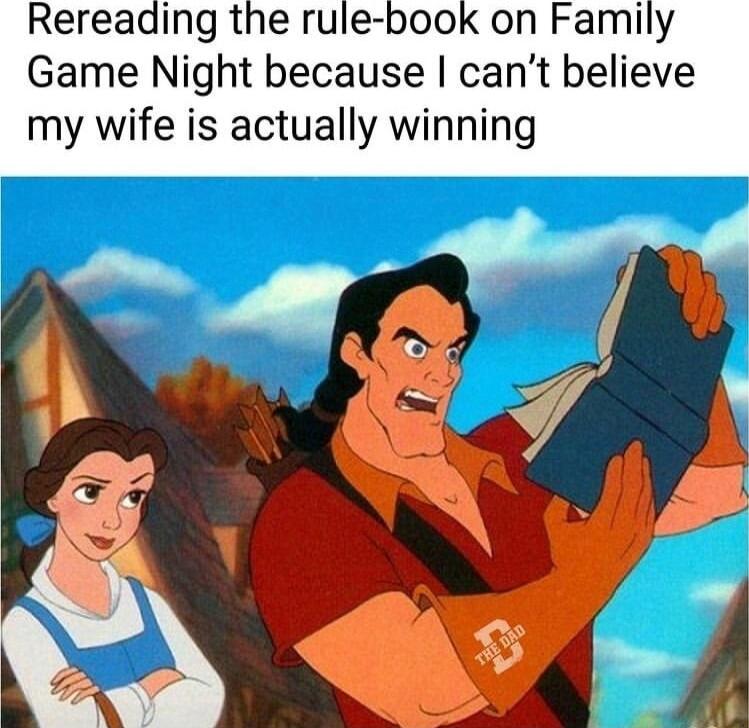 Rereading the rule book on Family Game Night because cant believe my wife is actually winning