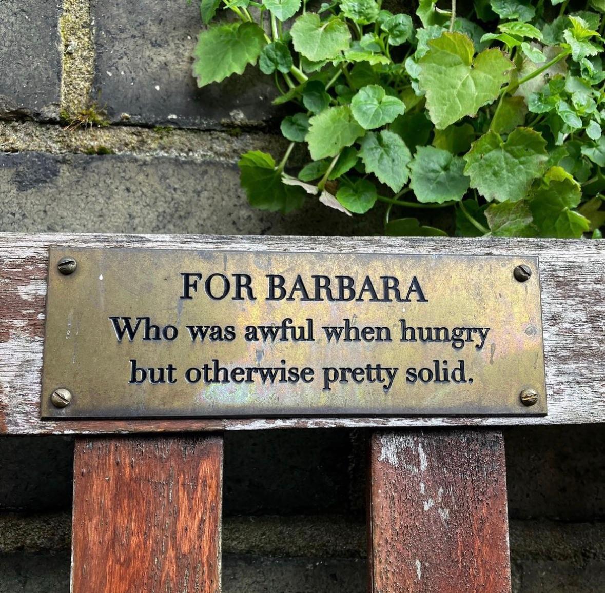 i ie FOR BARBARA Who was awful when hungry but otherwise pretty solid