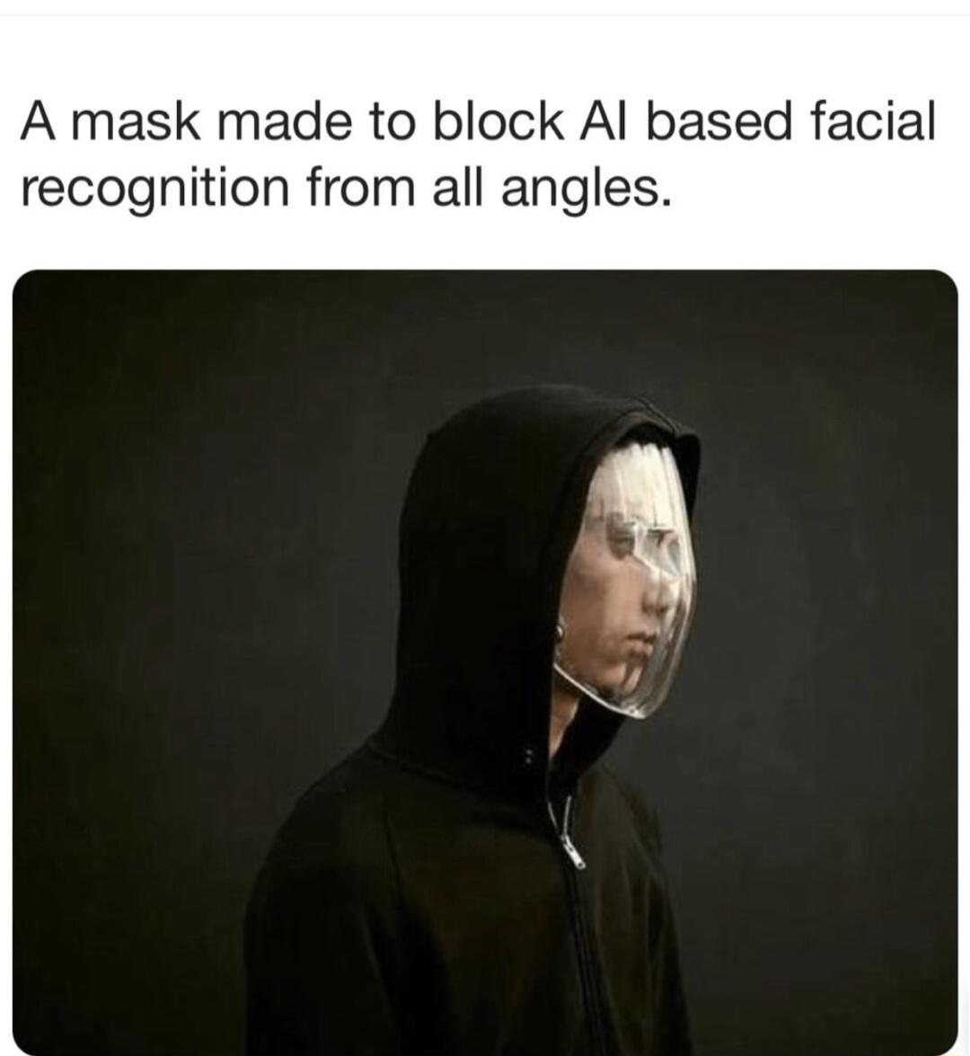 A mask made to block Al based facial recognition from all angles