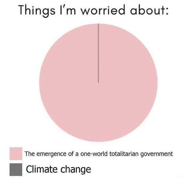 Things Im worried about The emergence of a one world totalitarian government Climate change