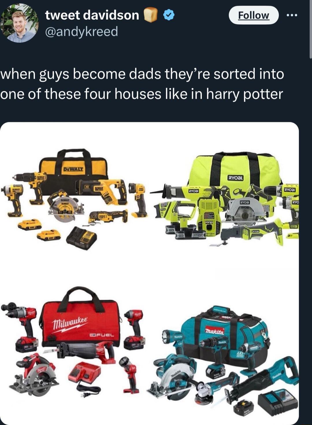 tweet davidson roliow JE when guys become dads theyre sorted into one of these four houses like in harry potter