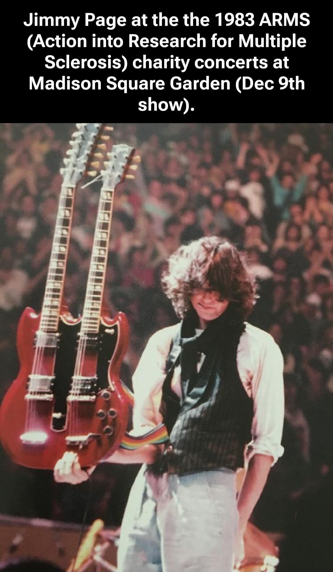 Jimmy Page at the 1983 ARMS (Action into Research for Multiple Sclerosis) charity concerts at Madison Square Garden (Dec 9th show).