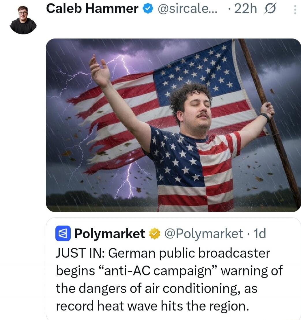 Caleb Hammer @sircale... 22h Polymarket @Polymarket 1d JUST IN: German public broadcaster begins 