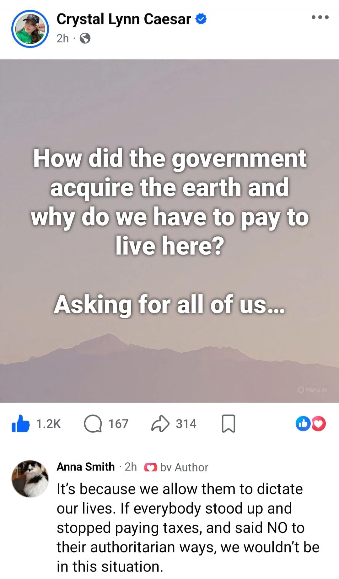 How did the government acquire the earth and why do we have to pay to live here? Asking for all of us... It's because we allow them to dictate our lives. If everybody stood up and stopped paying taxes, and said NO to their authoritarian ways, we wouldn't be in this situation.