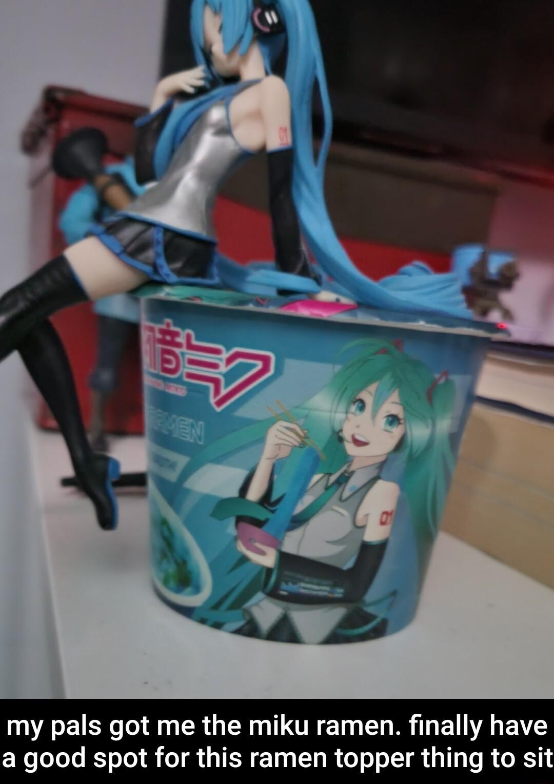 my pals got me the miku ramen finally have a good spot for this ramen topper thing to sit