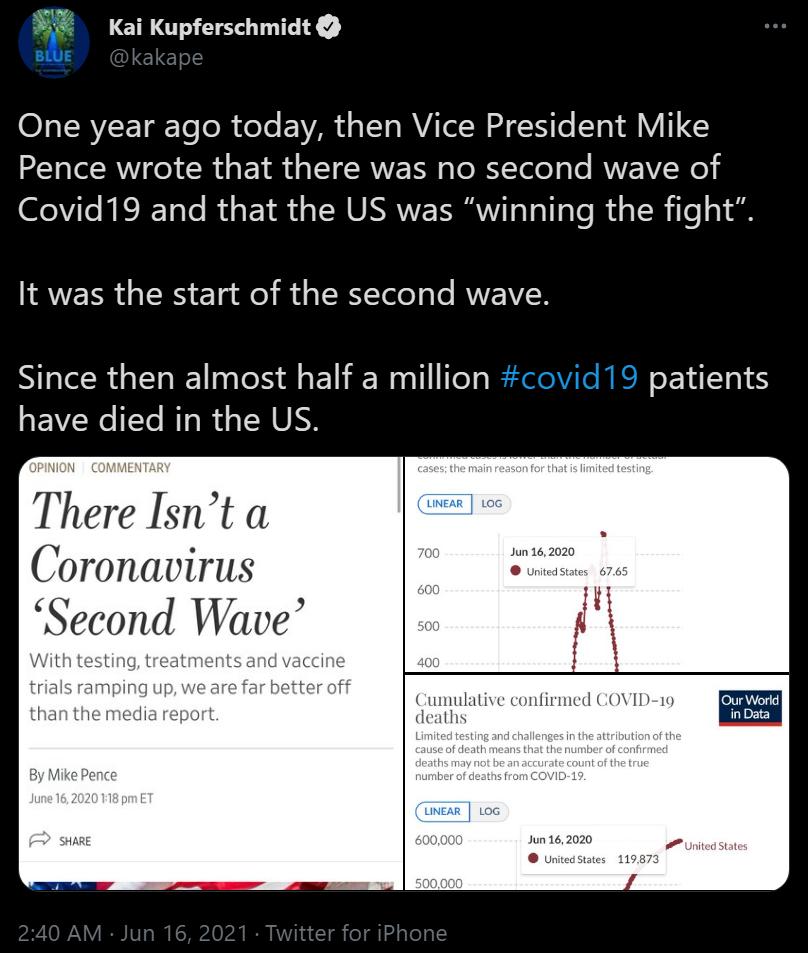 8 Kai Kupferschmidt O1aTRVEETEETo l vote EVAR I VATL N ST e T VI Pence wrote that there was no second wave of Covid19 and that the US was winning the fight FRVEIR T RS r Ta o 4 s TR Tele gTe RWEAVZ Since then almost half a million covid19 patients REIERe It BT R U VAN There Isnt a Coronavirus Second Wave Wit treatmr C ative confirmed COVID 19 in Data