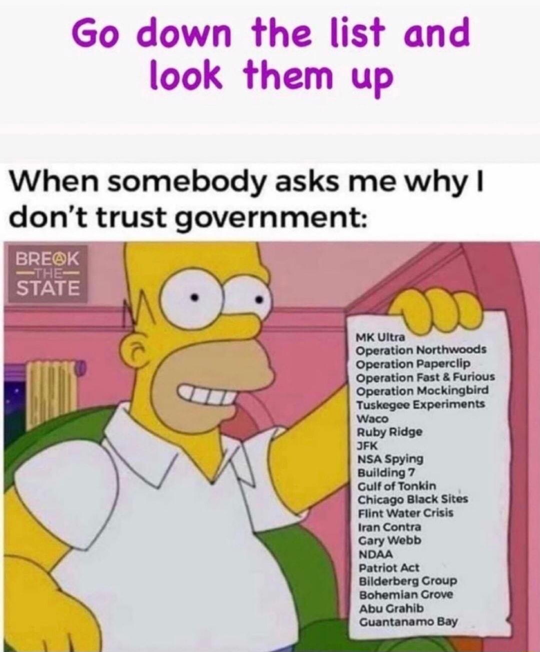 Go down the list and look them up When somebody asks me why dont trust government