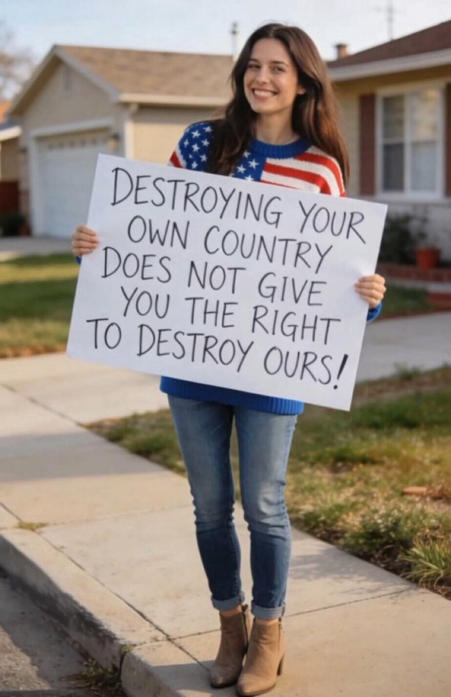 DESTROYING YOUR OWN COUNTRY DOES NOT GIVE YOU THE RIGHT TO DESTROY OURS!