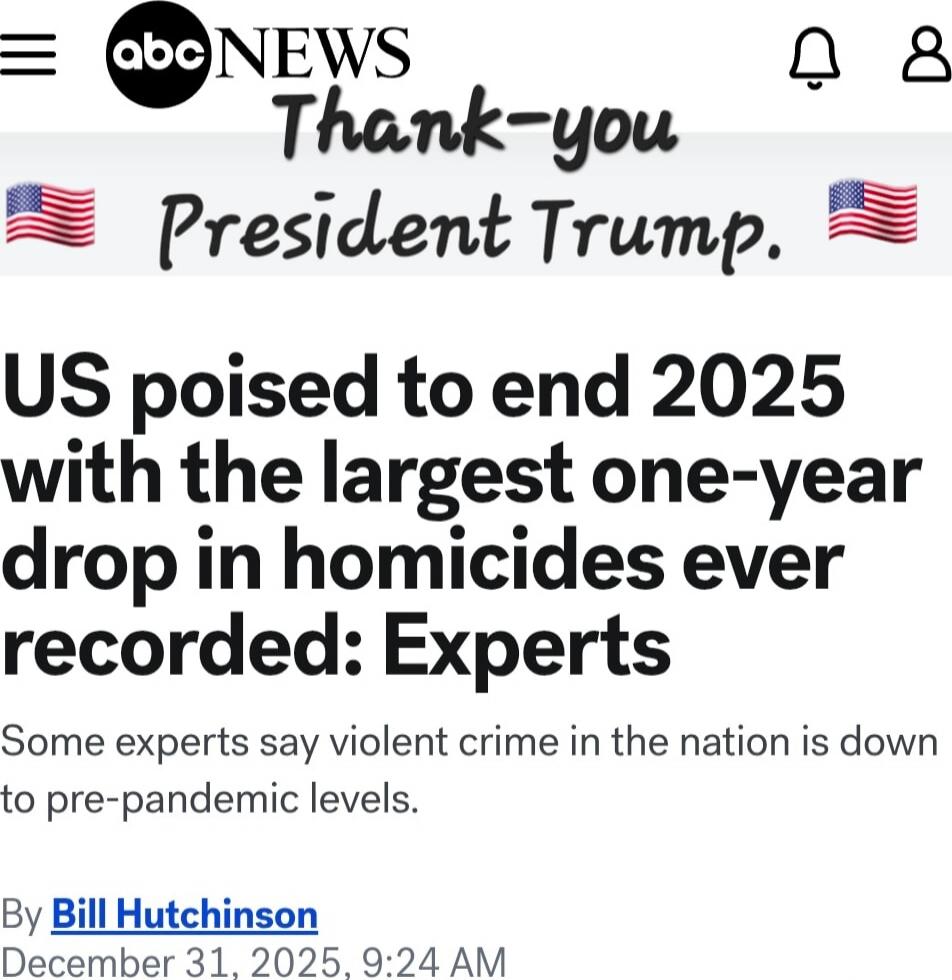 US poised to end 2025 with the largest one-year drop in homicides ever recorded: Experts. Some experts say violent crime in the nation is down to pre-pandemic levels. By Bill Hutchinson December 31, 2025, 9:24 AM