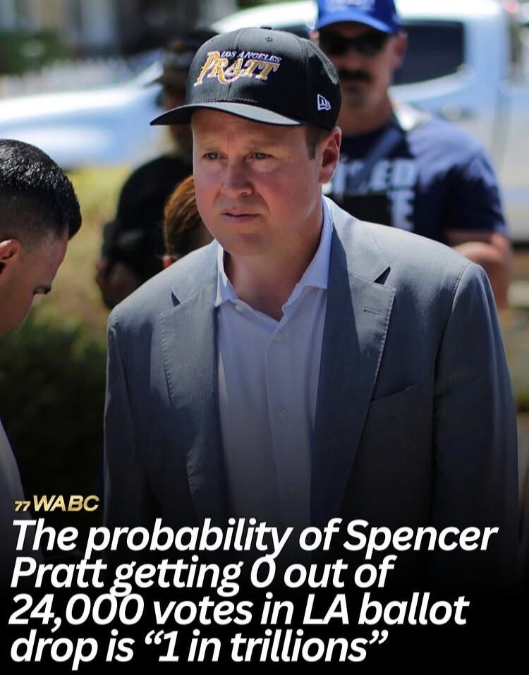 77 WABC. The probability of Spencer Pratt getting 0 out of 24,000 votes in LA ballot drop is 